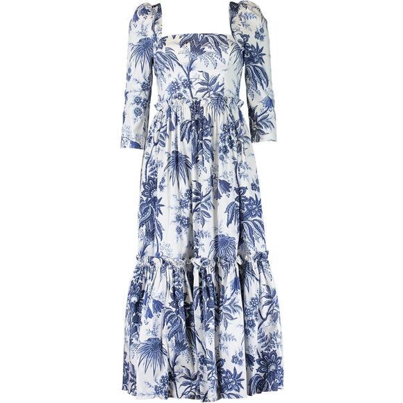 Cara Cara Blue Hill Dress jacobean toile navy blue white Size 4 - Picture 4 of 16